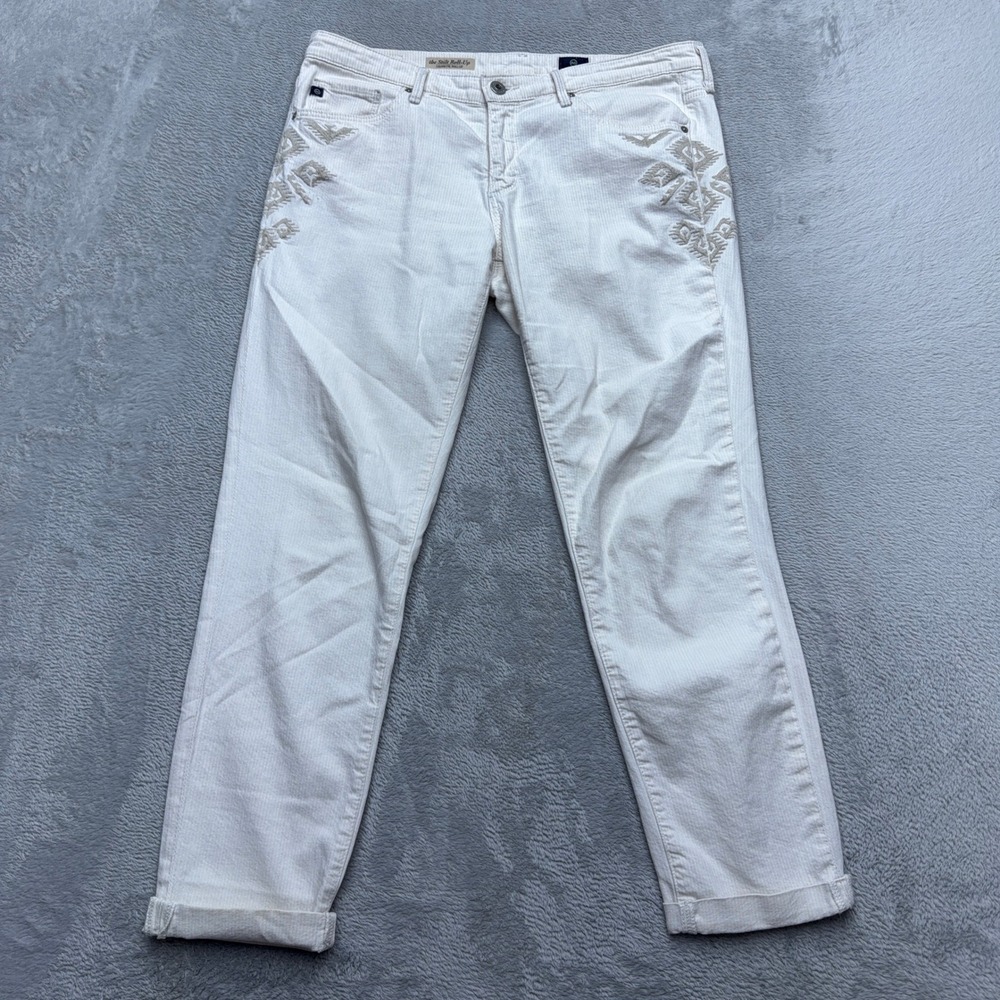 AG Jeans Pants Womens 30 Off White The Stilt Roll-Up Cigarette Pinstripe Boho